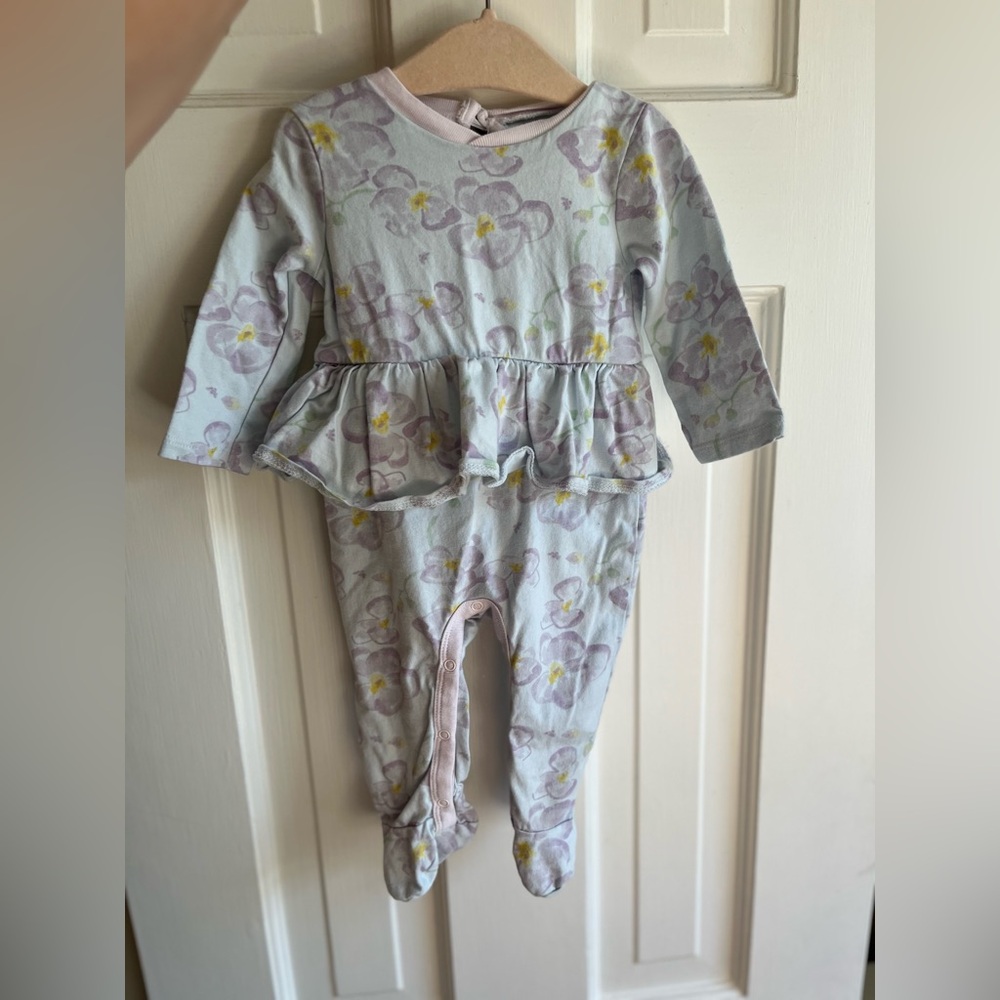 Burts Bees Baby Floral Peplum One-Piece Romper and matching hat